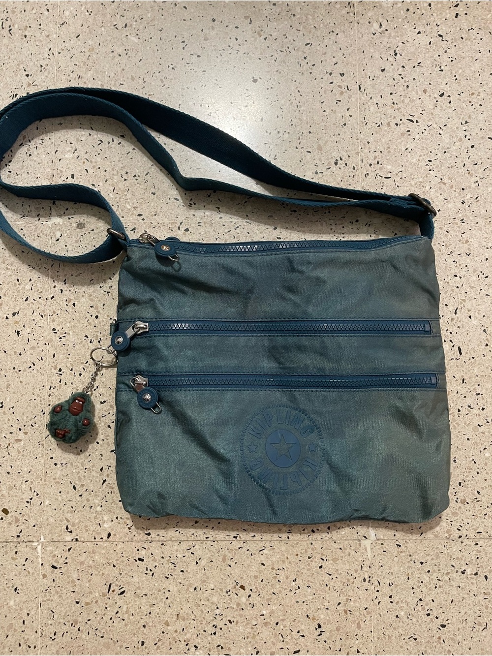 Kipling Teal Green Nylon Crossbody Messenger
